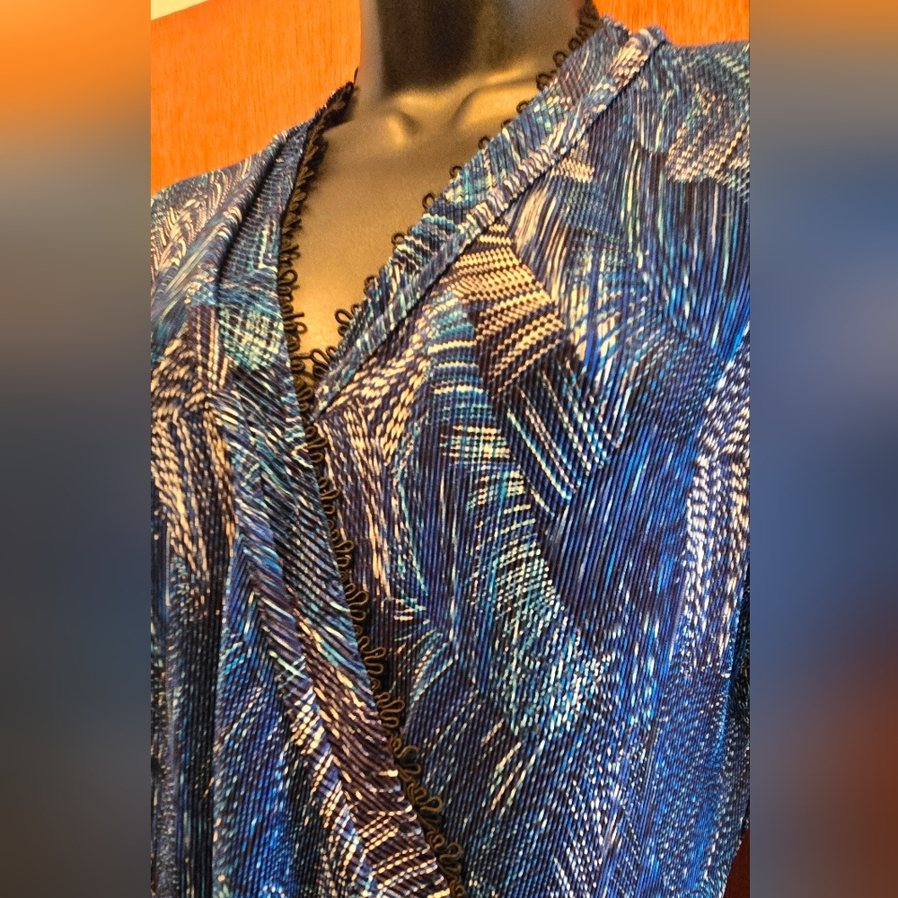 Ninety Elegant Blue Patterned Women's Stretchy Faux Wrap Dress SzM - Picture 6 of 11